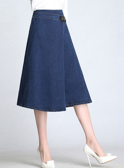 Fashion High Waist Loose Plus Size Midi Denim Skirt