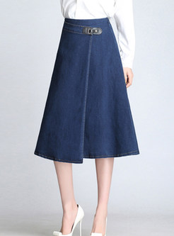 Fashion High Waist Loose Plus Size Midi Denim Skirt