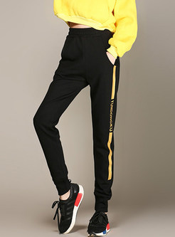 Casual Color-blocked Elastic High Waist Tied Pants