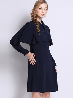 Spring Blue Turn-down Collar Plus Size Loose Dress