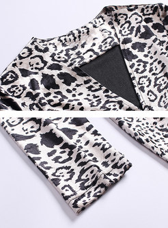 Fashion V-neck Long Sleeve Leopard Tie-waist Maxi Dress