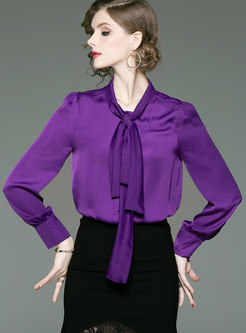Tops | Blouses | Chic Purple Tie-neck Bowknot Slim Long Sleeve Blouse