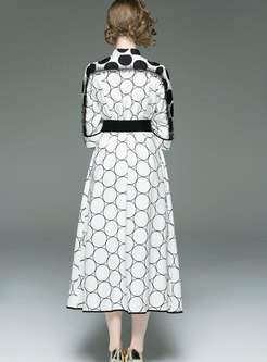 Stylish Black-white Blocked Dots Tie-waist Dress