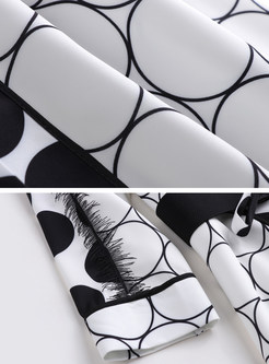 Stylish Black-white Blocked Dots Tie-waist Dress