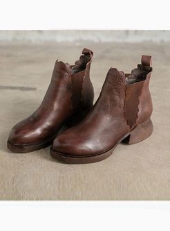 Vintage Genuine Leather Chunky Heel Ankle Boots