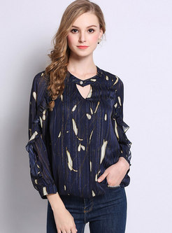 Stylish V-neck Long Sleeve Printed Pullover Top