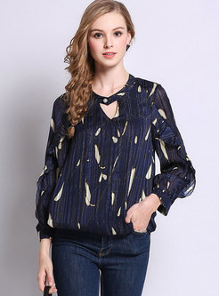 Stylish V-neck Long Sleeve Printed Pullover Top