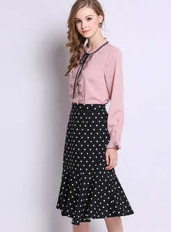 Black Dots High Waist Chiffon Asymmetric Skirt