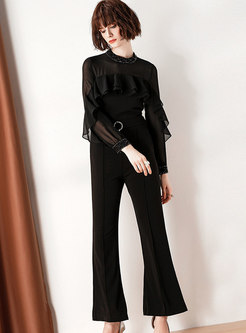 Sexy Drilling See-though High Waist Falbala Jumpsuit