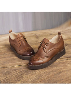 Vintage Round Toe Height Increasing Leather Shoes