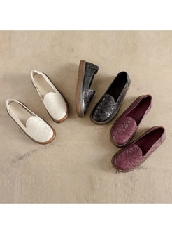Casual Ethnic Embroidered Flat Daily Loafers