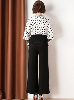 Stylish Polka Dot Flare Sleeve Gathered Waist Slim Jumpsuit