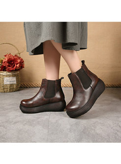 Casual Wedge Heel Round Toe Ankle Boots
