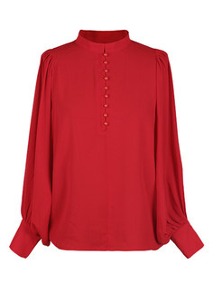 Standing Collar Lantern Sleeve Single-breasted Blouse
