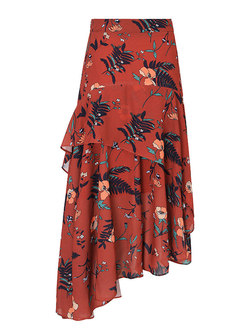 Stylish Red Chiffon All-matched Asymmetric Skirt