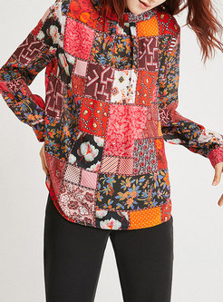 Stylish Multicolor Printed Patchwork Straight Blouse