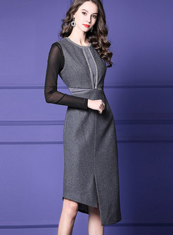 Stylish Grey Sleeveless Sheath Asymmetric Dress