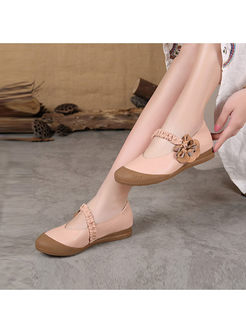 Sweet Genuine Leather Flower Flat Casual Shoes