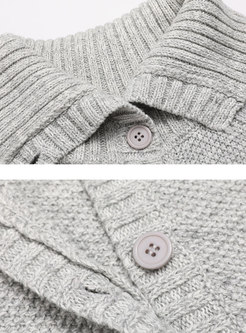 Grey Turn-down Collar Bat Sleeve Cardigan Sweater