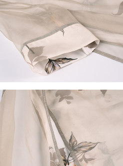 Apricot Short Sleeve Silk A Line Midi Dress