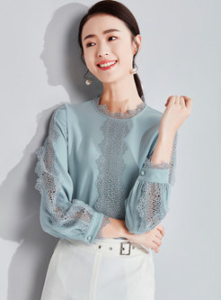 Elegant Splicing Hollow Out Pullover Blouse