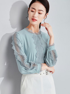 Elegant Splicing Hollow Out Pullover Blouse