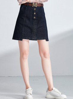 Blue Denim High Waist Asymmetric Mini Skirt