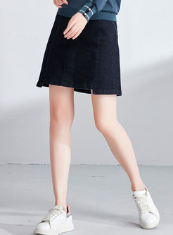 Blue Denim High Waist Asymmetric Mini Skirt