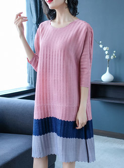 Fashion Hit Color Pleated Long Sleeve Dress