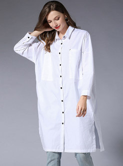 Brief White Turn-down Collar Buttoned T-Shirt Dress