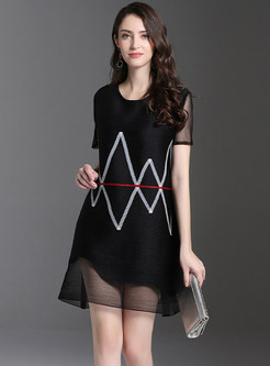 Perspective Mesh Short Sleeve Loose Pleated Dress