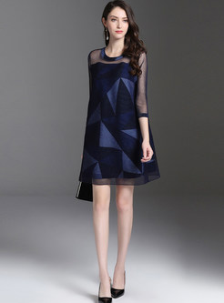 Geometric Print Plus Size Pleated Mini Dress