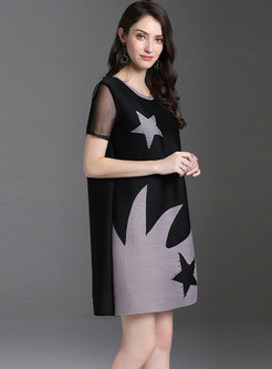 Casual O-neck Short Sleeve Print Plus Size Loose Dress