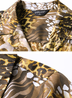 Trendy OL Leopard Long Sleeve Cardigan Blouse