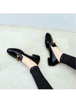 Stylish Black Buckle Genuine Leather Flat Loafers