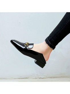 Stylish Black Buckle Genuine Leather Flat Loafers