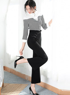 Trendy Striped Blouse Fake Two-piece Jumpsuits