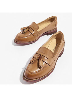  Vintage Tassel Low Heel Daily Loafers