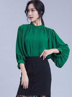 Brief Solid Color Single-breasted Chiffon Blouse