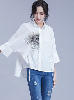 Fashion Lapel Single-breasted Print Tied Blouse
