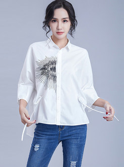 Fashion Lapel Single-breasted Print Tied Blouse