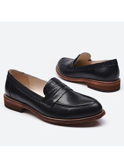Genuine Leather Pointed Toe Flat Heel Loafers