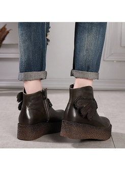 Vintage Wedge Heel Leather Comfortable Ankle Boots
