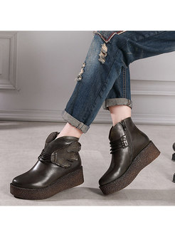 Vintage Wedge Heel Leather Comfortable Ankle Boots