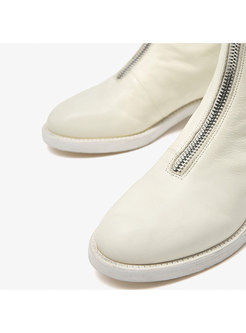 Women Spring/fall Zipper Low Heel Leather Boots