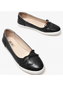 Sweet Bowknot Flat Heel Leather Shoes