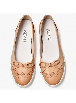 Sweet Bowknot Flat Heel Leather Shoes
