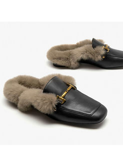 Women Winter Outdoor Flat Fur Slippers