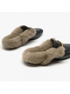 Women Winter Outdoor Flat Fur Slippers