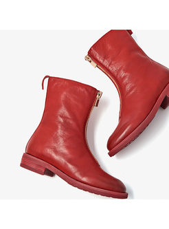 Stylish Spring/fall Zipper Low Heel Leather Boots